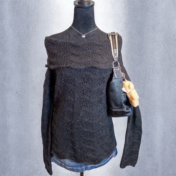 Vintage Y2K Ann Taylor Loft Wool Mohair Blend Off Shoulder Loose Knit Sweater - Picture 2 of 7